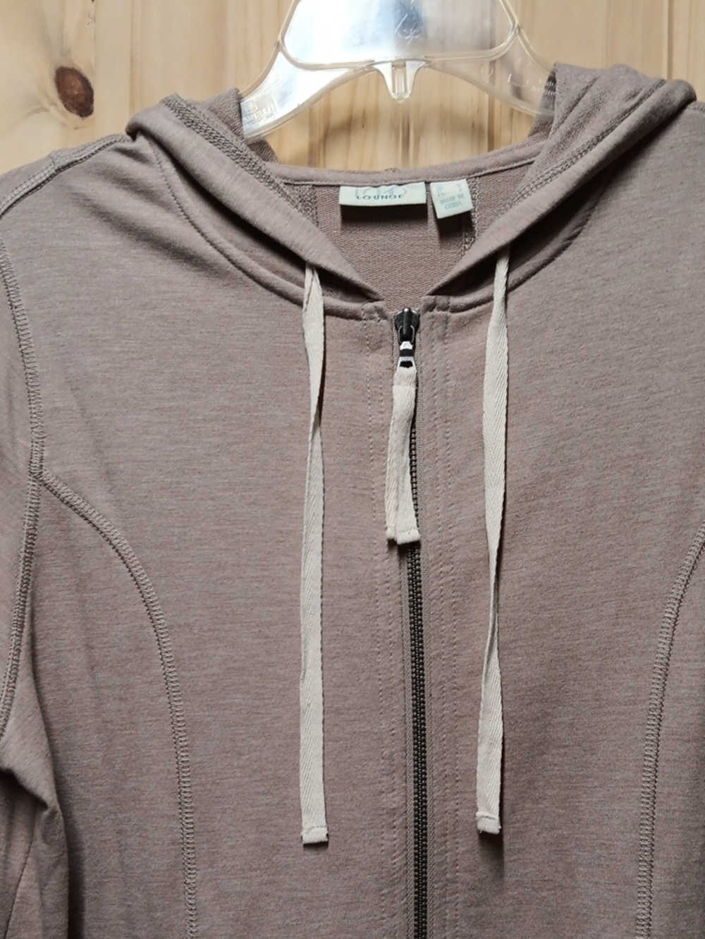 Logo Lounge Women’s Taupe Hooded Zip Jacket with Lace At Hem NWOT - Picture 7 of 8